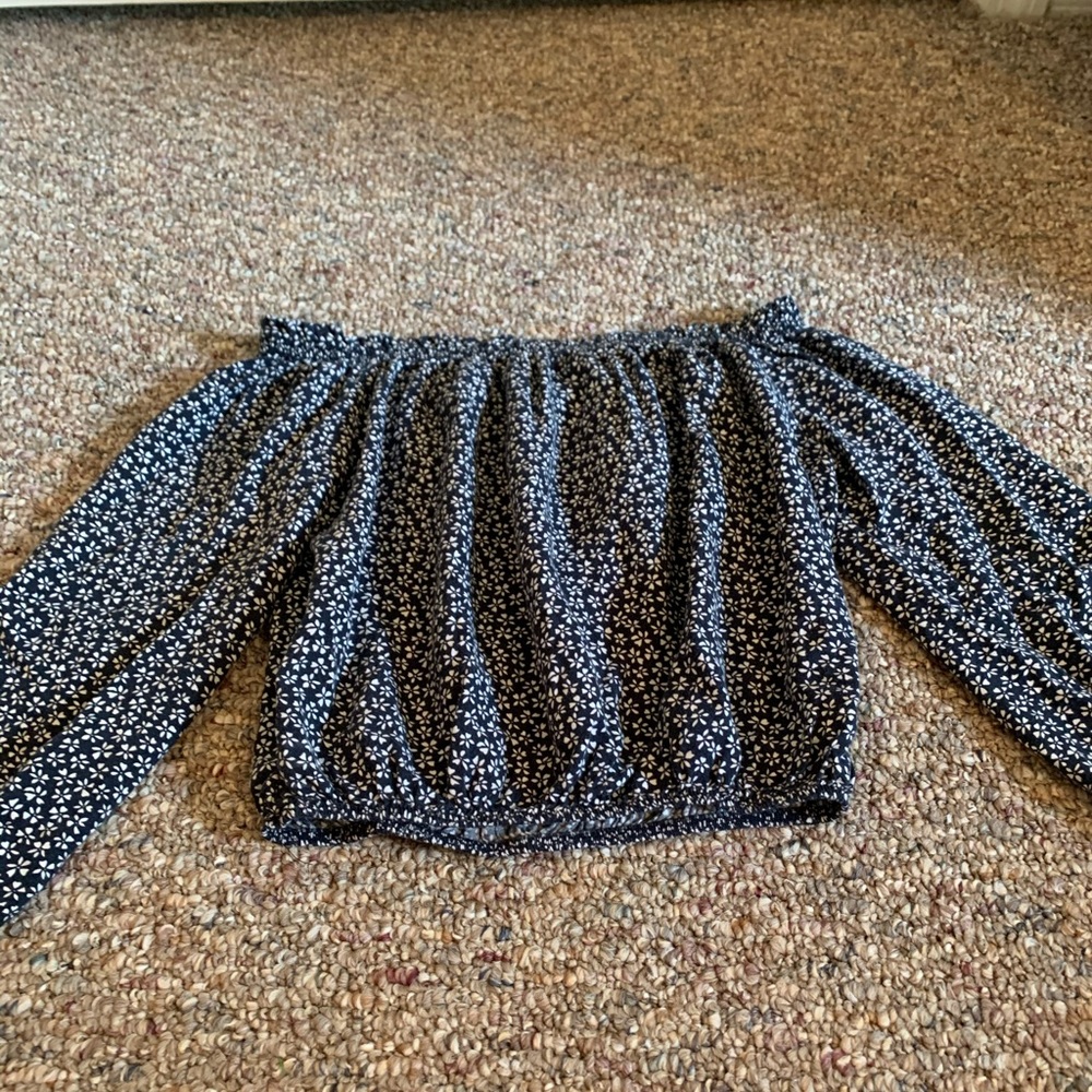 Navy and floral off the shoulder top